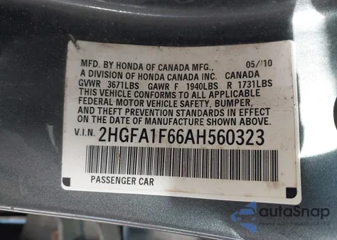 2010 Honda Civic Lx-S from USA, damaged, VIN 2HGFA1F66AH560323